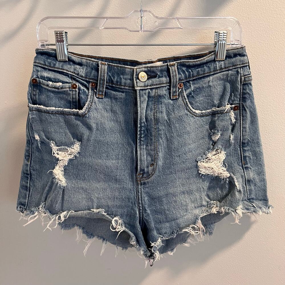 Abercrombie & Fitch Distressed Denim High Rise Mom Shorts Size 30/10